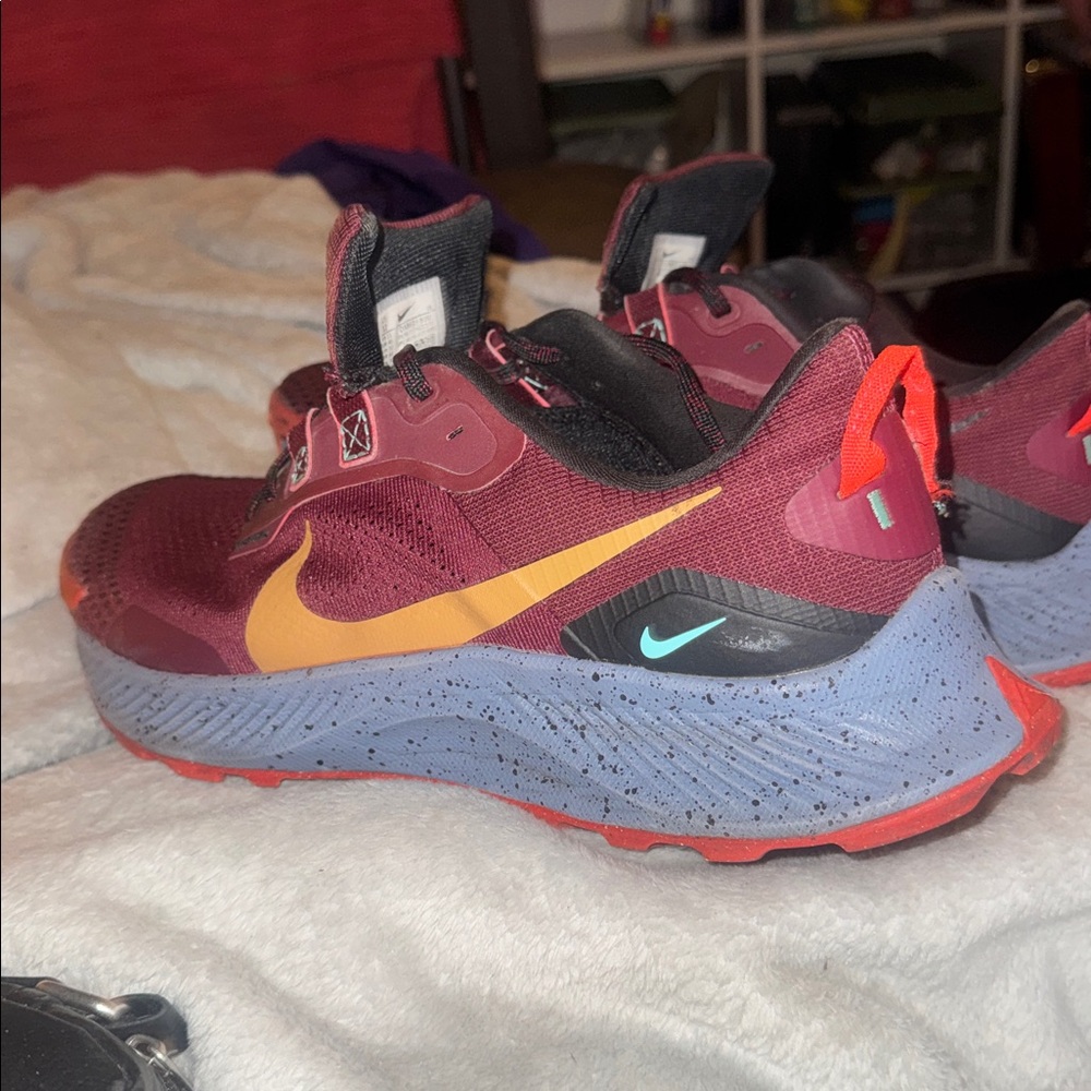 Nike Pegasus trail shoes.  Size 12.  Maroon, yellow, and orange. - Picture 3 of 5